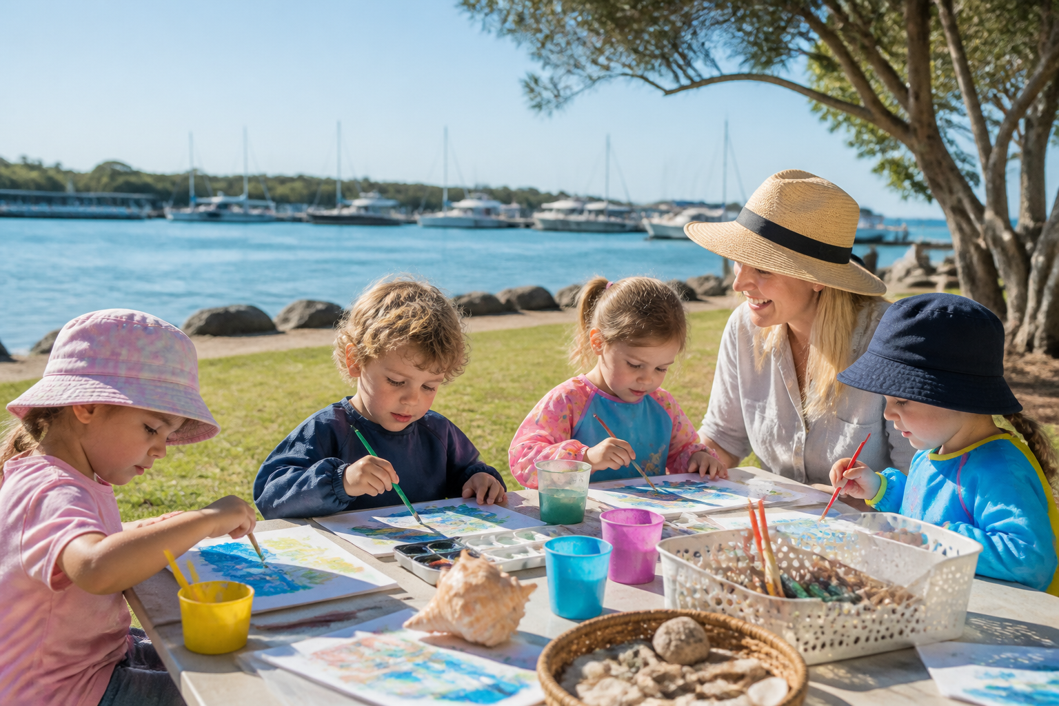 Community Beach Art Class at Raby Bay Foreshore — editorial illustration